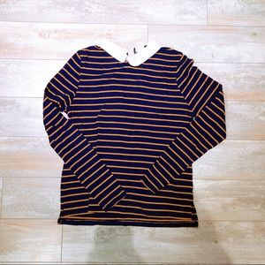 Forever 21 Collared Navy Blue Striped Long-sleeve